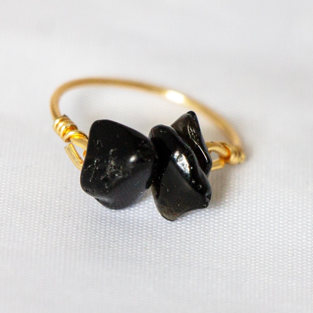 Snowflake Obsidian Cluster Gold Ring